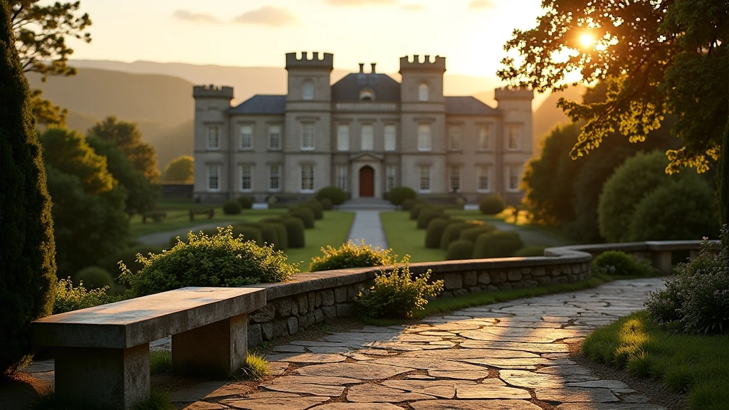 Elevated terrace seating with clear views of castle facade and grounds